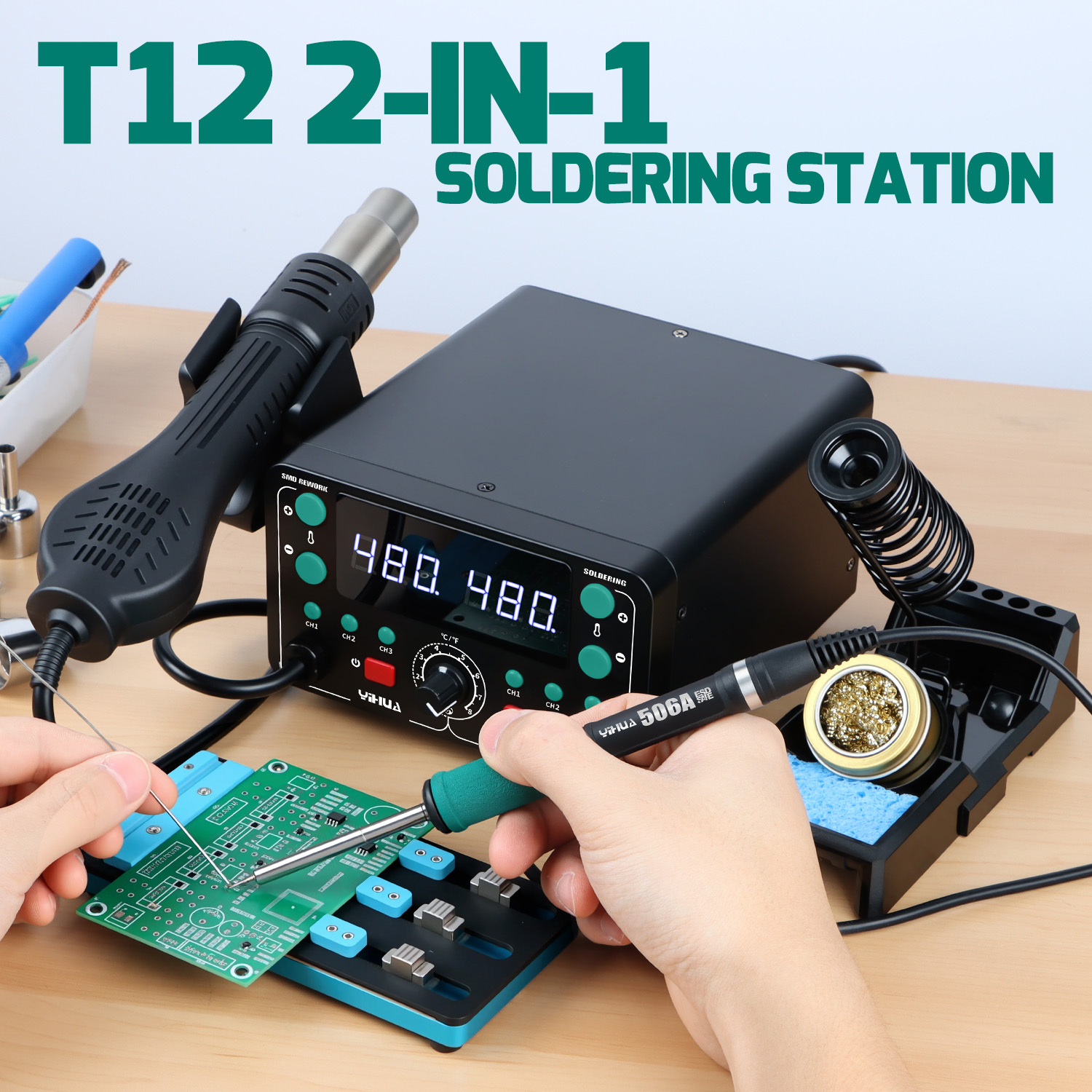 Hot Air Rework Station T12 - Stasiun Solder 902D-IV 775W T12, Stasiun