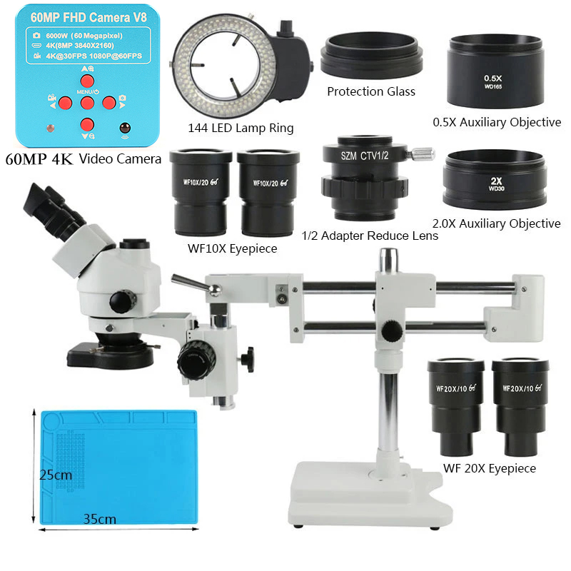 Stereo Trinocular Microscope Pcb - 3,5X 90X 180X Simul-Fokus Double Boom